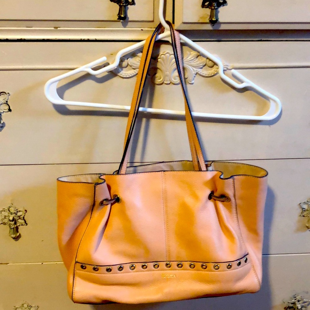 Perlina leather purse, genuine leather with man made trim